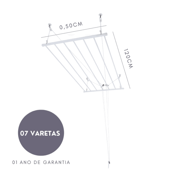Varal Tradicional de Teto 120cm x 07 Varetas 3