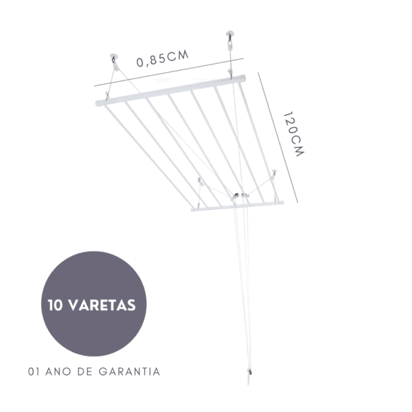 Varal Tradicional de Teto 120cm x 10 Varetas 3