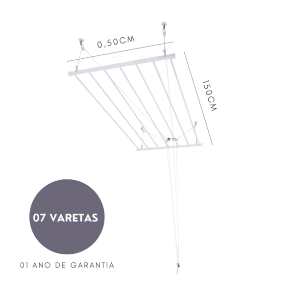 Varal Tradicional de Teto 150cm x 07 Varetas 3