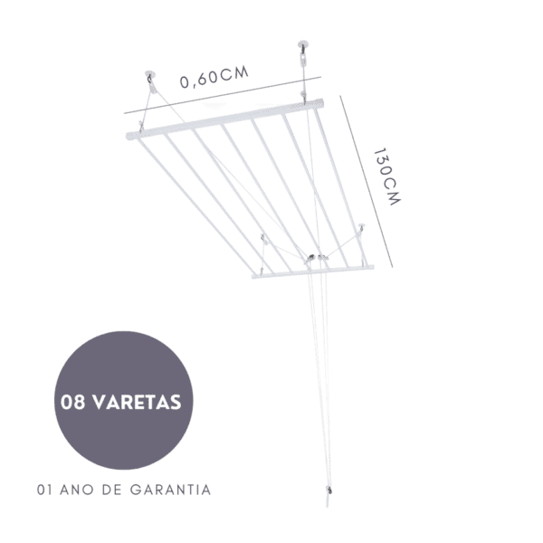 Varal Tradicional de Teto 130cm x 08 Varetas 3