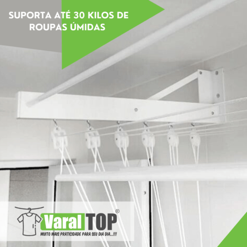 Varal de Parede Individual 150cm x 10 Varetas - Em Alumínio Branco - Varaltop - Image 3