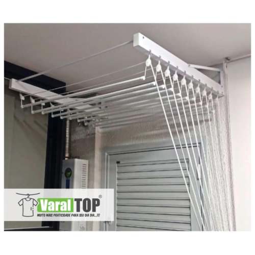 Varal de Parede Individual 150cm x 10 Varetas - Em Alumínio Branco - Varaltop - Image 4