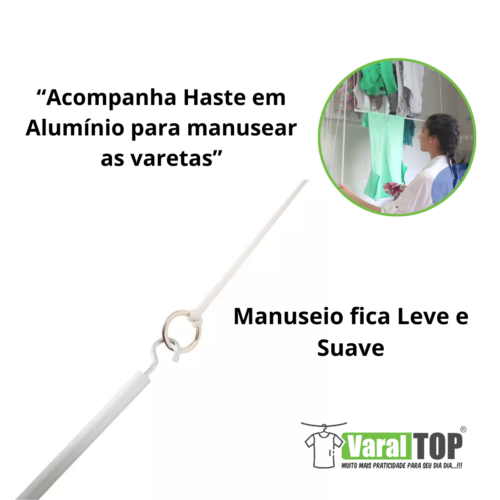 Varal de Parede Individual 150cm x 10 Varetas - Em Alumínio Branco - Varaltop - Image 8