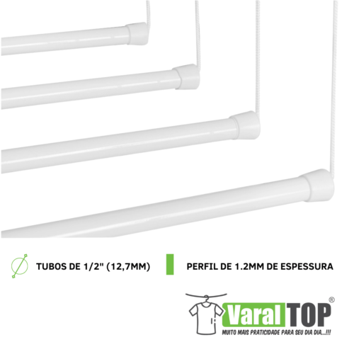 Varal de Parede Individual 150cm x 10 Varetas - Em Alumínio Branco - Varaltop - Image 7