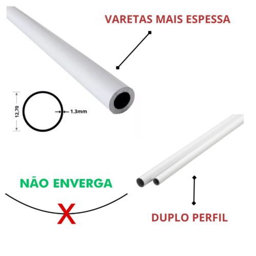 Varal de Parede Individual 200cm x 06 Varetas c/ Reforço Interno - Em Alumínio Branco - Image 5