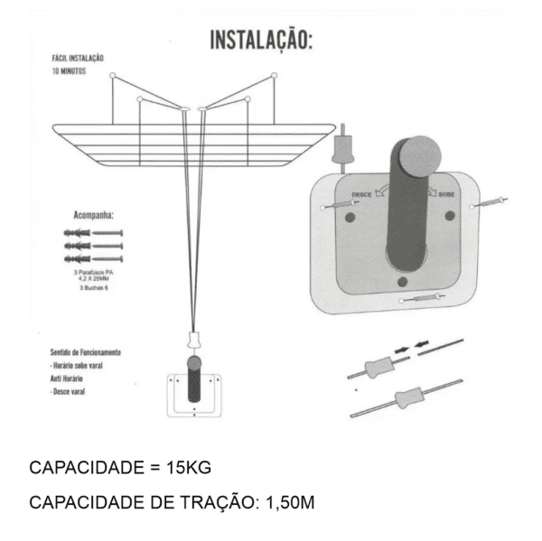 Manivela para Varal de Teto Subir e Descer Roupas - em Aluminio - Image 5