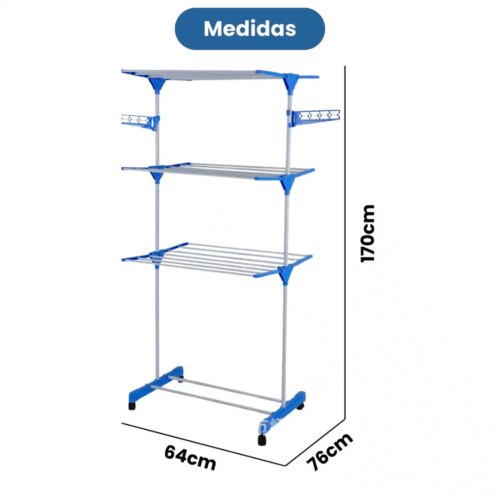Varal De Chão Torre 3 Andares Dobrável Cor Azul - Image 2
